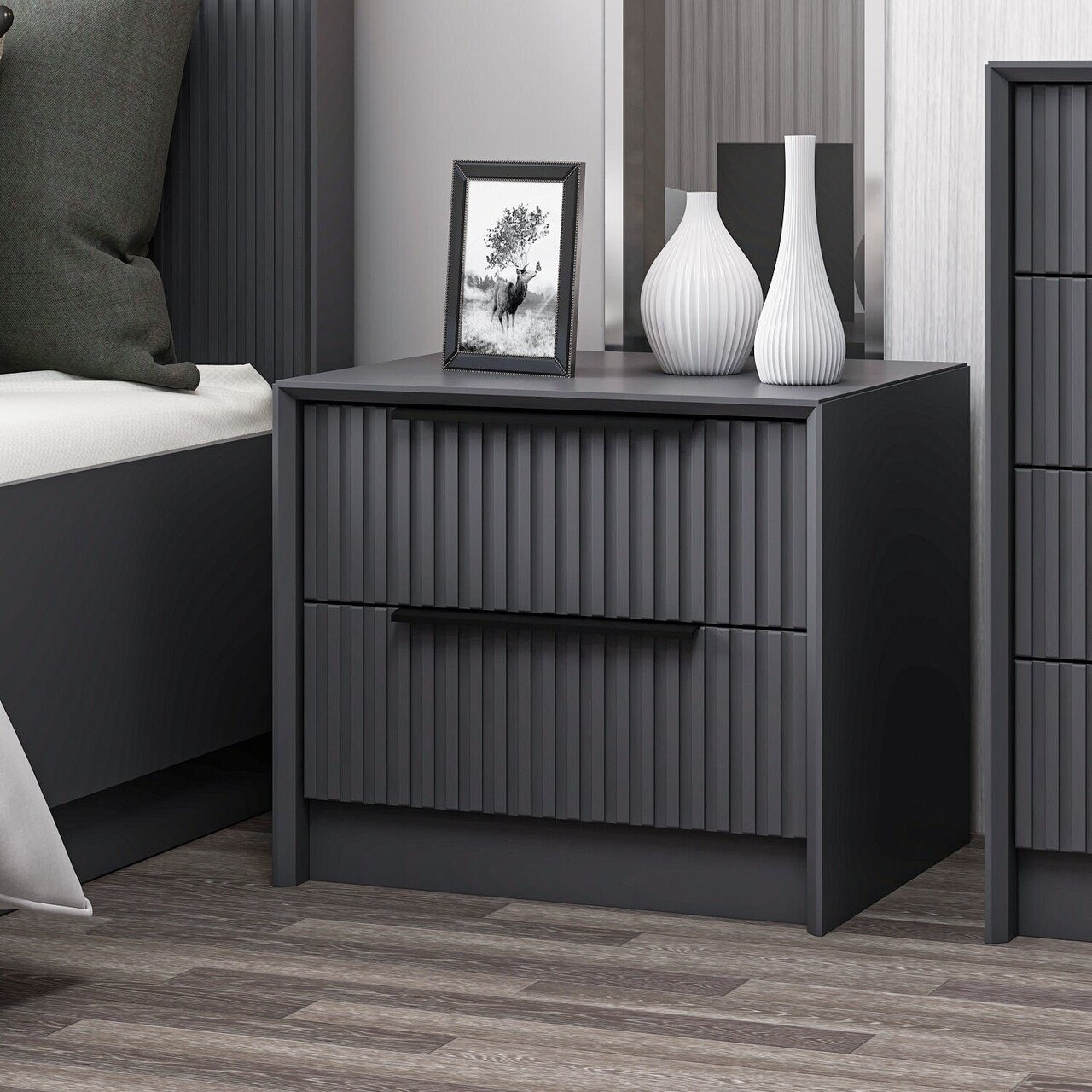 Noptiera, Hanah Home, Kale Luxe Soft, 45x53x45 cm, Antracit - imagine 7